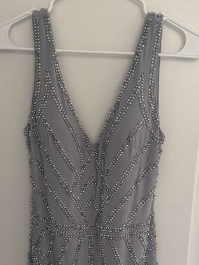 Silver Beaded V-Neck Dress